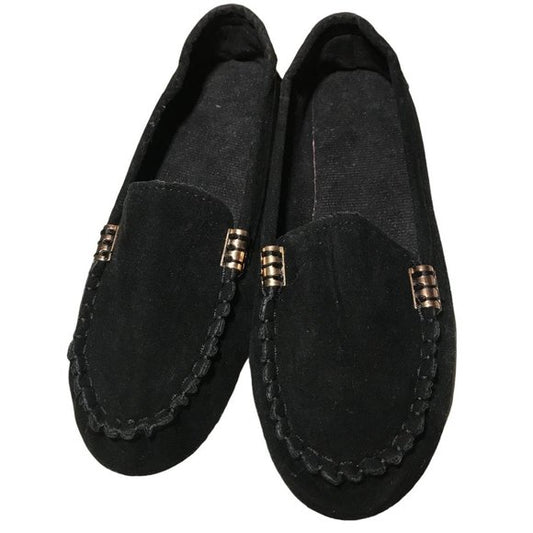 Comfortable XIUXIAN Black Synthetic Suede Slip-On Loafers for Women Size 7.5