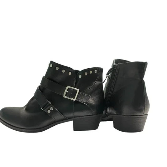 A.N.A. Black Studded Buckle Ankle Booties - Gomix Brands Outlet