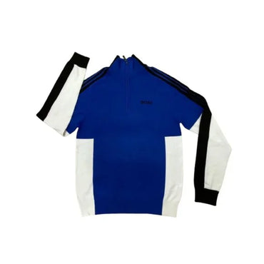 Hugo Boss Men's Cotton Zip Neck Color Block Sweater Blue Long Sleeve