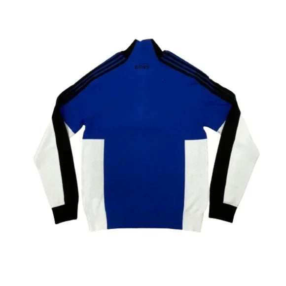 Hugo Boss Men's Cotton Zip Neck Color Block Sweater Blue Long Sleeve