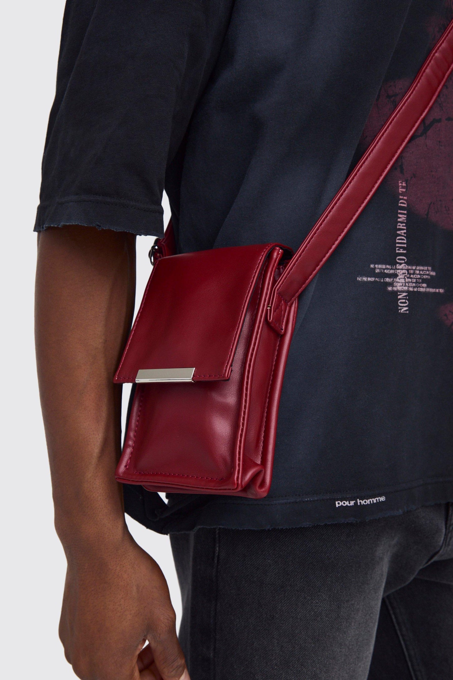 Stylish Men's Mini Faux Leather Cross Body Bag - Burgundy Compact Design