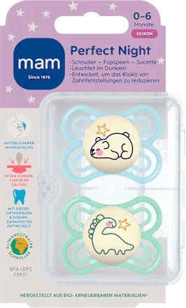 MAM Perfect Night Silicone Pacifier Blue Mint 0-6 Months 2-Pack - Gomix Brands Outlet