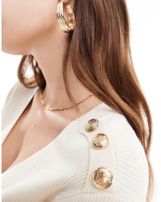 Morgan Women's White Knitted Midi Dress with Chic Button Detail Long Sleeves