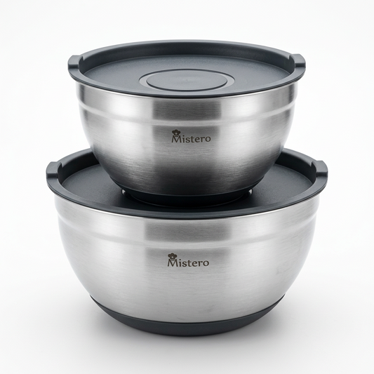 Masterpro Premium 2-Piece Stainless Steel Bowl Set with Lids - Gomix Brands Outlet