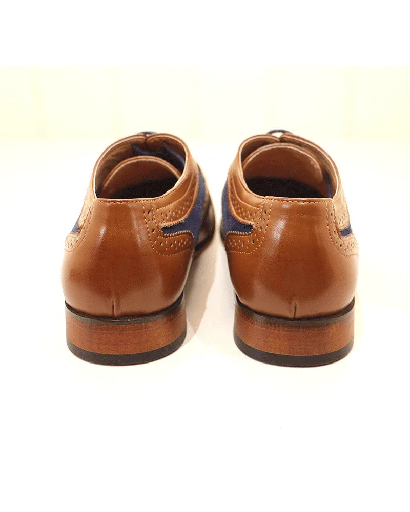 Mens Blue/Tan Goor 968 Brogue Shoe - Gomix Brands Outlet