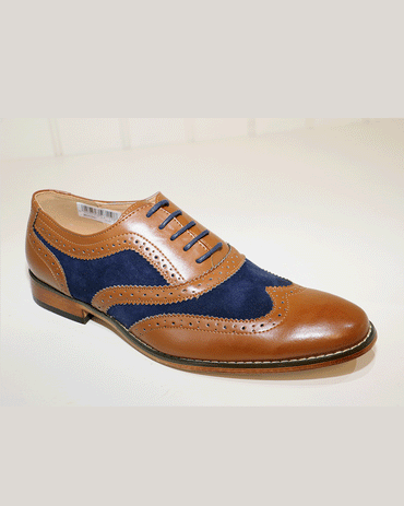 Mens Blue/Tan Goor 968 Brogue Shoe - Gomix Brands Outlet