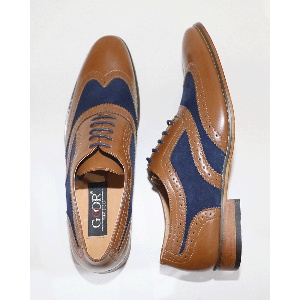 Mens Blue/Tan Goor 968 Brogue Shoe - Gomix Brands Outlet