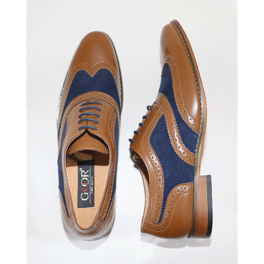 Mens Blue/Tan Goor 968 Brogue Shoe - Gomix Brands Outlet