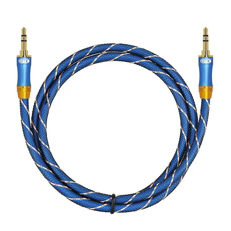 ERTK NEW AUX Blue Premium Braided 3.5mm Audio Cable for Superior Sound - Gomix Brands Outlet