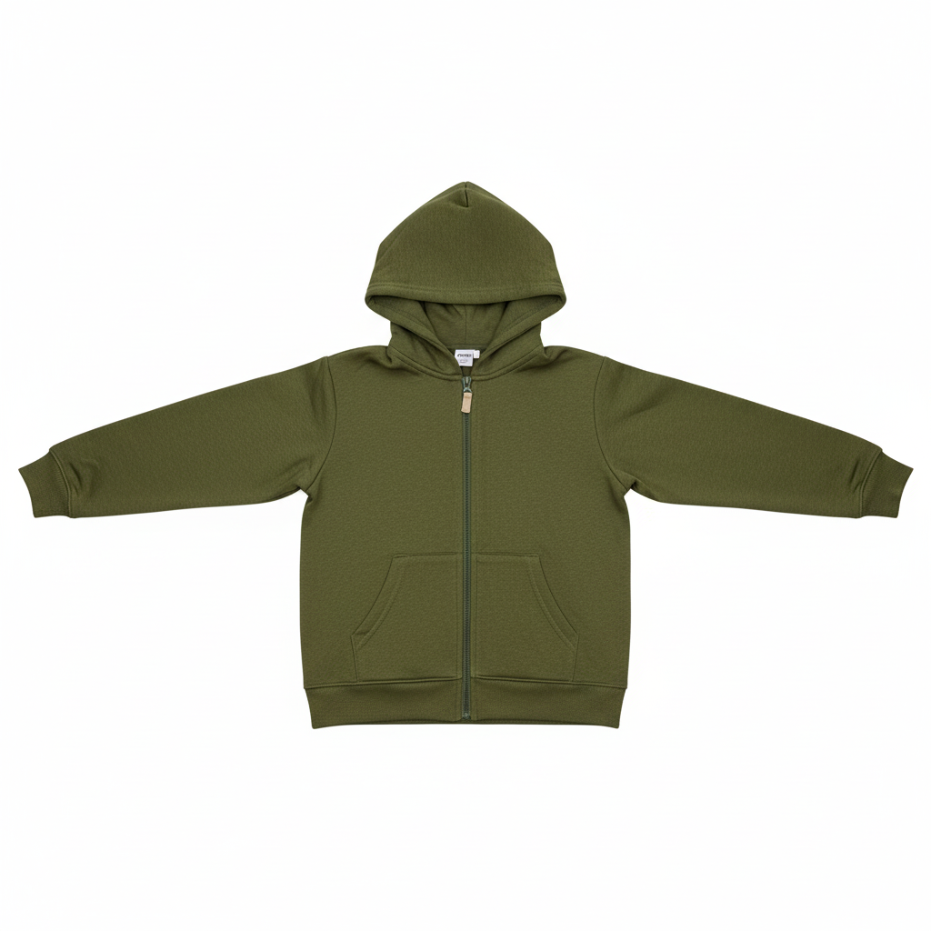 Olive green hoodie on white background