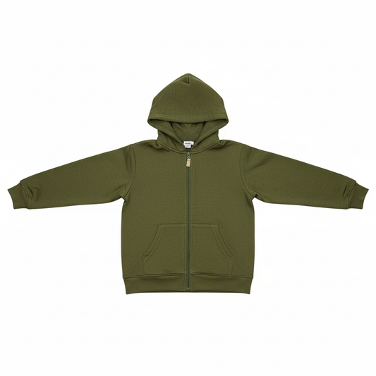 Olive green hoodie on white background