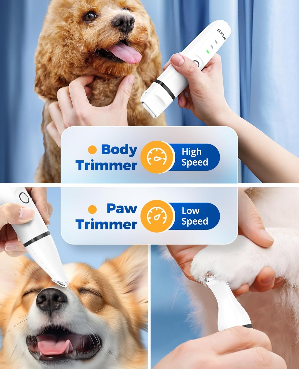 Oneisall N12 4-in-1 Pet Grooming Kit: Quiet, Cordless, Rechargeable Trimmer & Nail Grinder