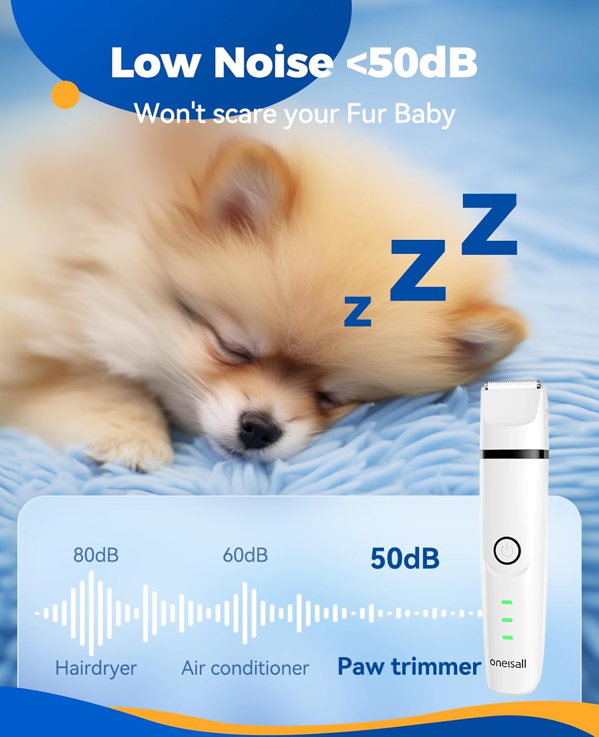 Oneisall N12 4-in-1 Pet Grooming Kit: Quiet, Cordless, Rechargeable Trimmer & Nail Grinder