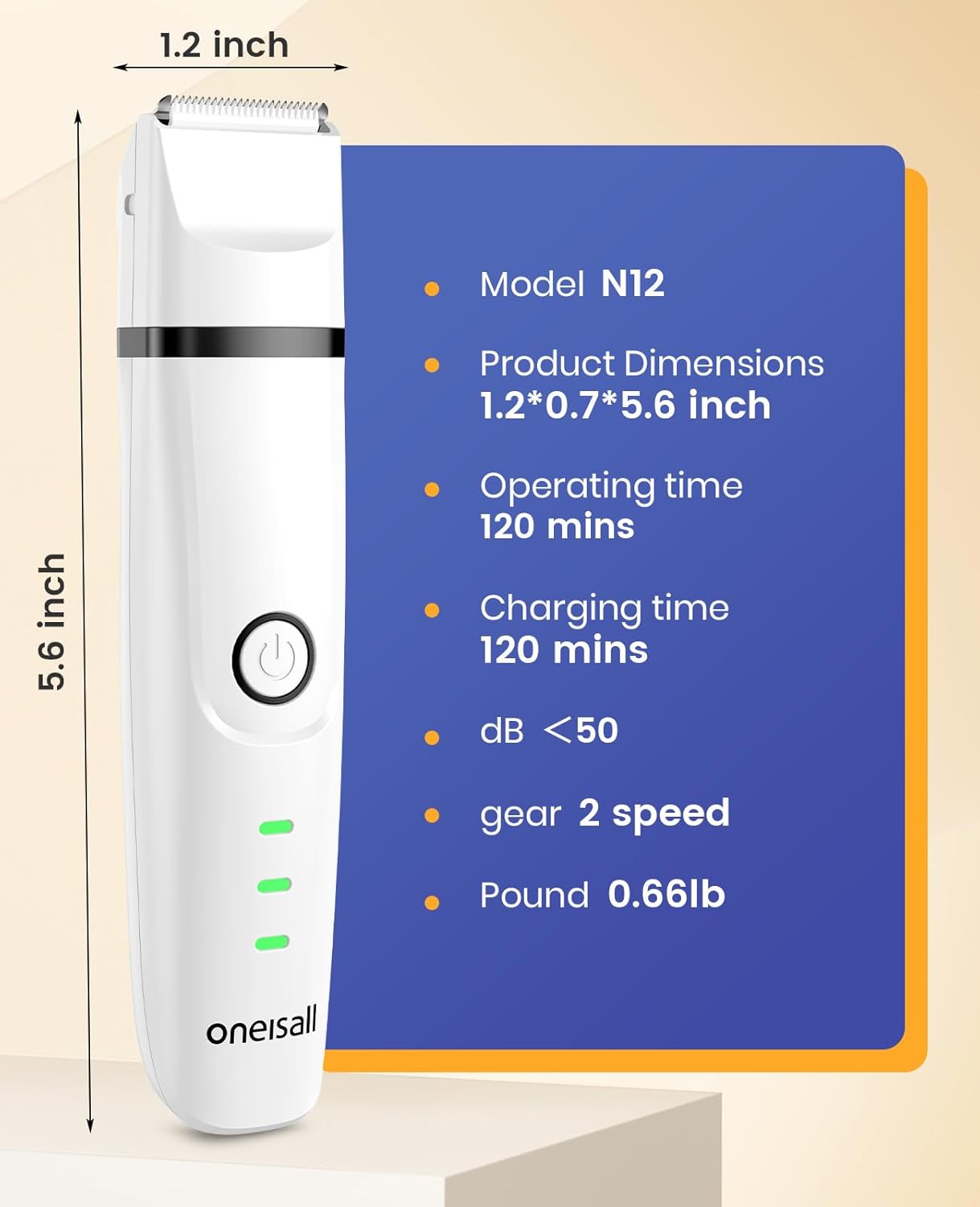 Oneisall N12 4-in-1 Pet Grooming Kit: Quiet, Cordless, Rechargeable Trimmer & Nail Grinder