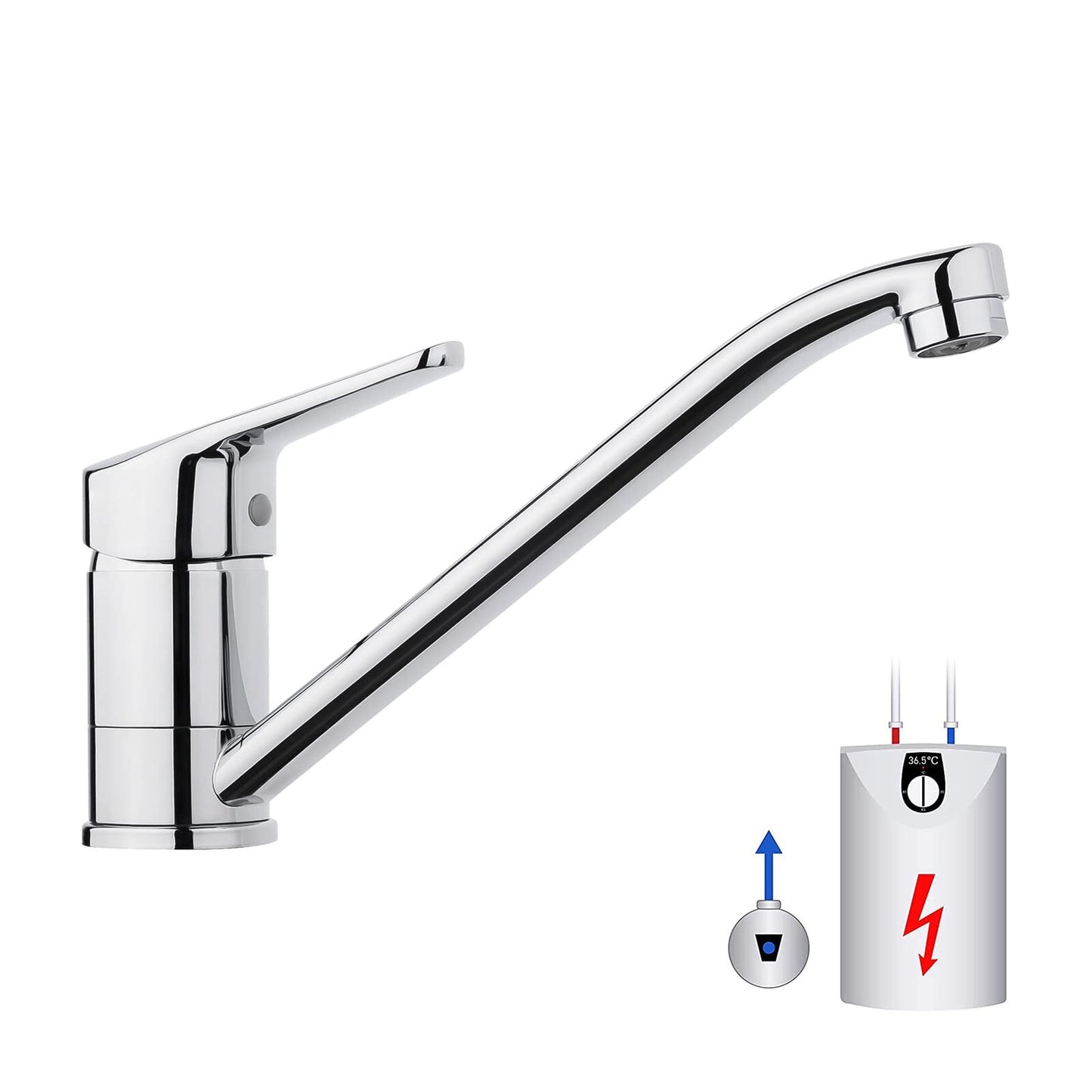 IBERGRIF M14450-98 Low Pressure Kitchen Sink Mixer Tap with 360° Swivel, Brass Chrome