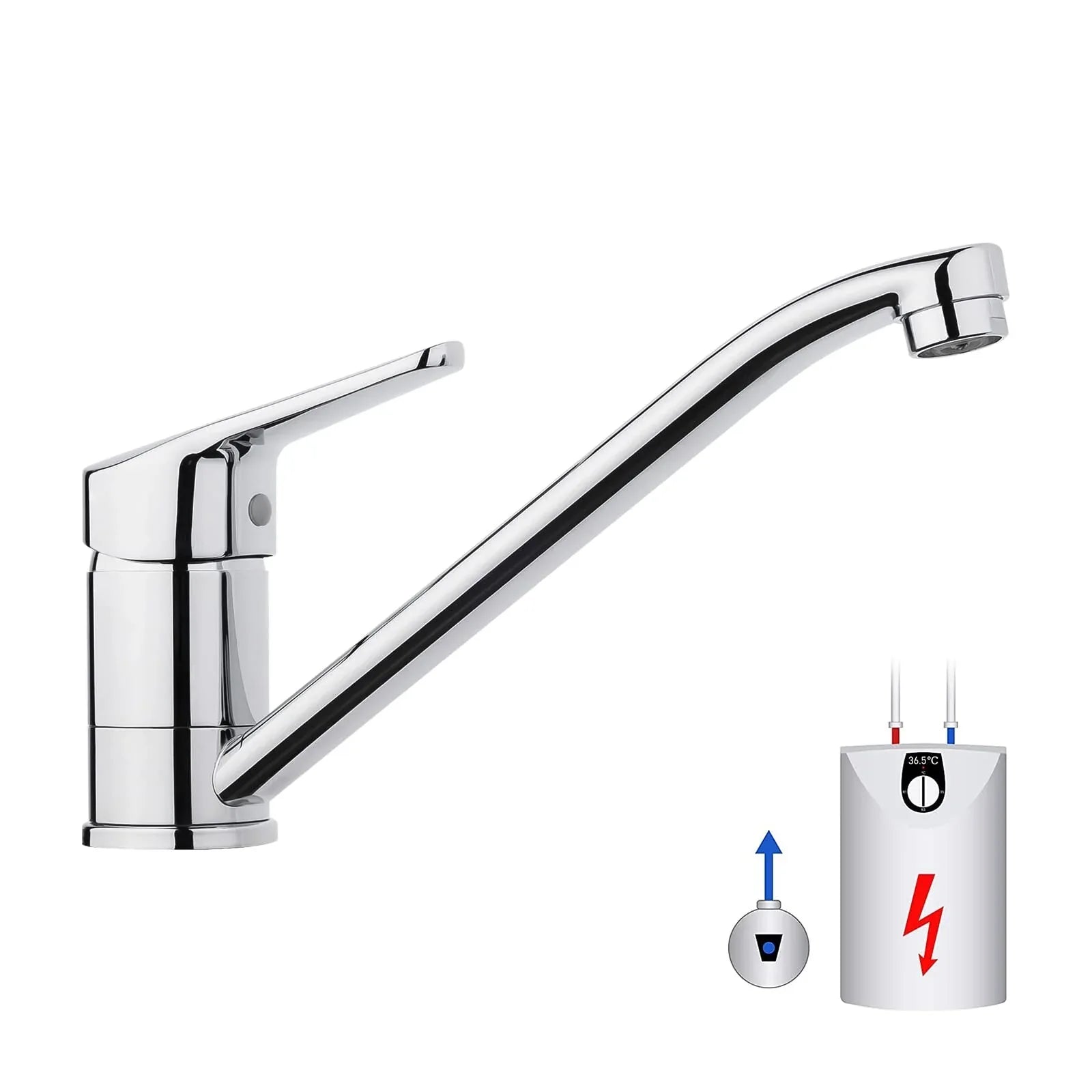 IBERGRIF M14450-98 Low Pressure Kitchen Sink Mixer Tap with 360° Swivel, Brass Chrome - Gomix Brands Outlet