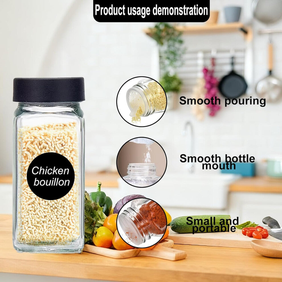 LOOHAOC Glass Spice Jars 24-Pack 120ml Black Lids Labels Funnel