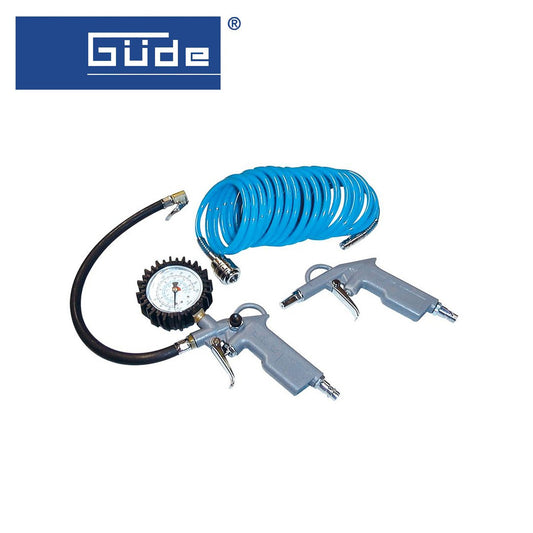 GÜDE 3-Piece Pneumatic Air Tool Set: Tire Inflator, Blow Gun, 16ft Hose
