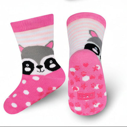 Charming Kids Animal Print 3-Pack Socks: Soft Cotton, Non-Slip Grip