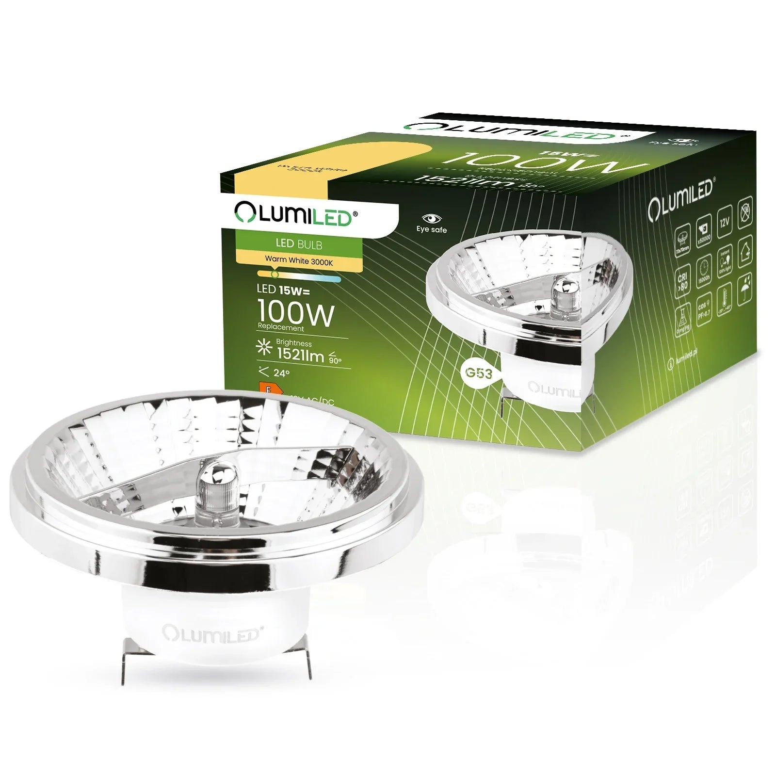 Lumiled G53 AR111 LED Reflector Bulb, 15W (100W Equiv.), 1521lm, Warm 3000K, 12V - Gomix Brands Outlet
