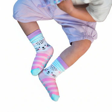 Charming Kids Animal Print 3-Pack Socks: Soft Cotton, Non-Slip Grip