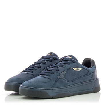 Stylish Men's BOSS Baltimore Tenn Dark Blue Leather-Textile Lace-Up Sneakers