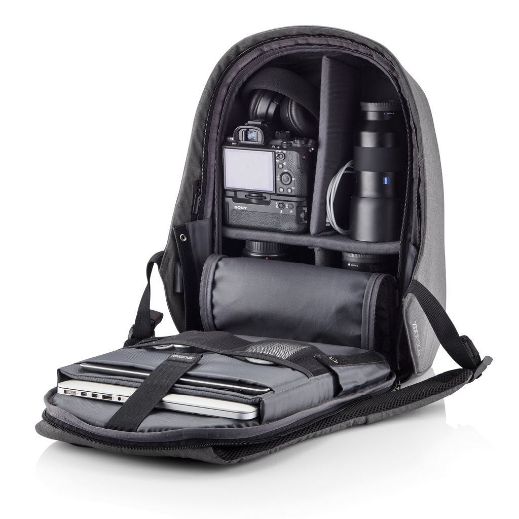 Ultimate Anti-Theft Cut-Resistant Grey Bobby Hero XL Backpack with USB Charging