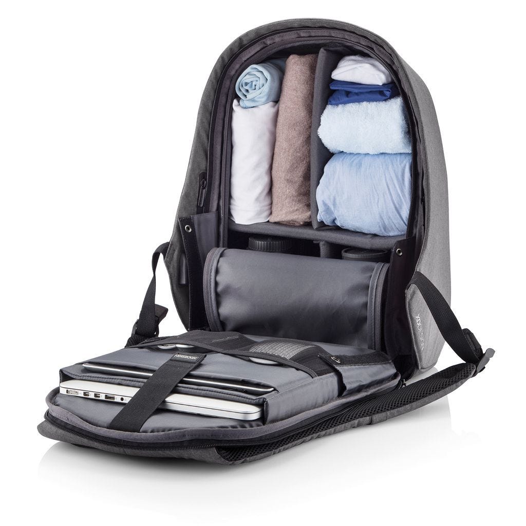 Ultimate Anti-Theft Cut-Resistant Grey Bobby Hero XL Backpack with USB Charging