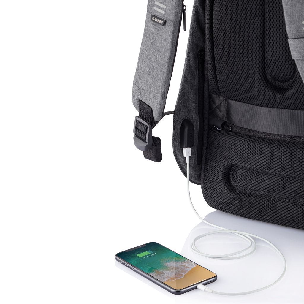 Ultimate Anti-Theft Cut-Resistant Grey Bobby Hero XL Backpack with USB Charging