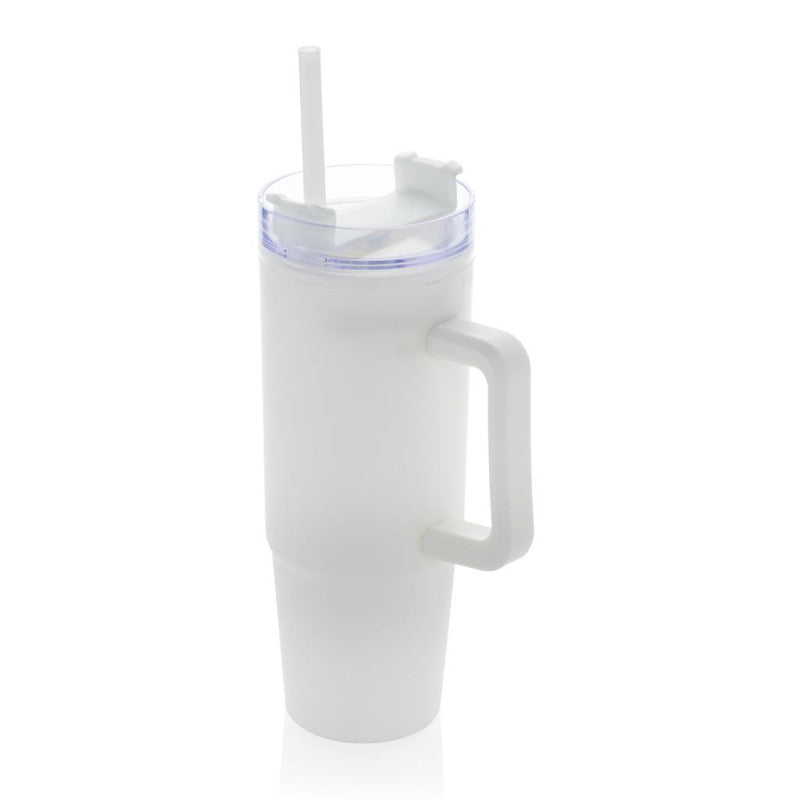 Spacious 30oz White Travel Mug with Handle Straw | Recycled Plastic Cup