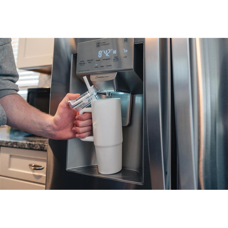 Spacious 30oz White Travel Mug with Handle Straw | Recycled Plastic Cup