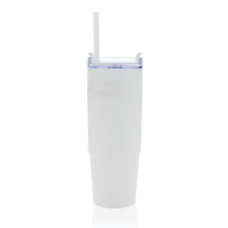 Spacious 30oz White Travel Mug with Handle Straw | Recycled Plastic Cup