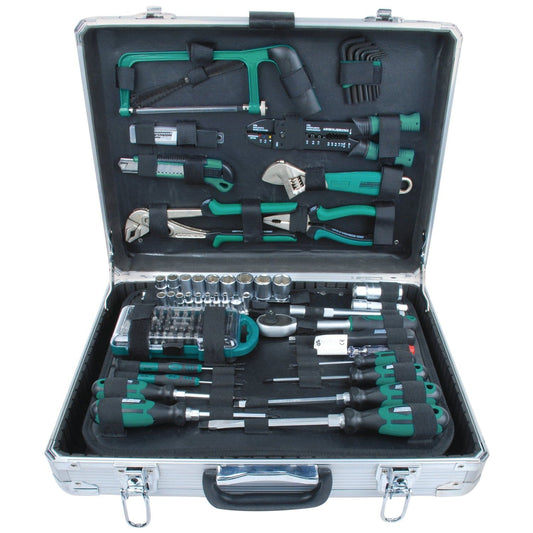Mannesmann 124-Piece Professional Tool Kit with Durable Aluminum Case