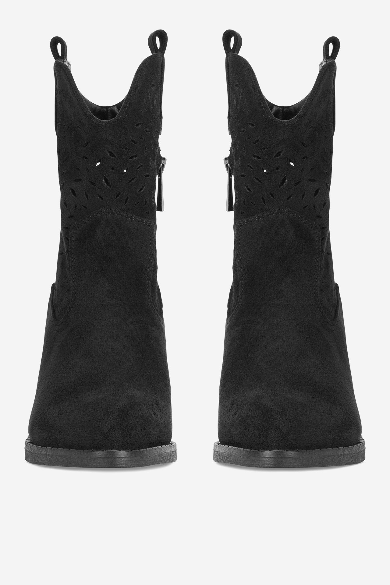 Chic Black Western Ankle Boots with Pointed Toe, Zipper, Block Heel