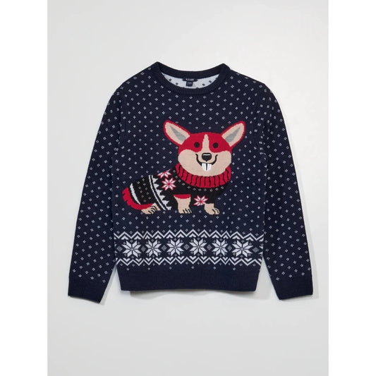 Kiabi King Dog Christmas Sweater Festive Holiday Knitwear