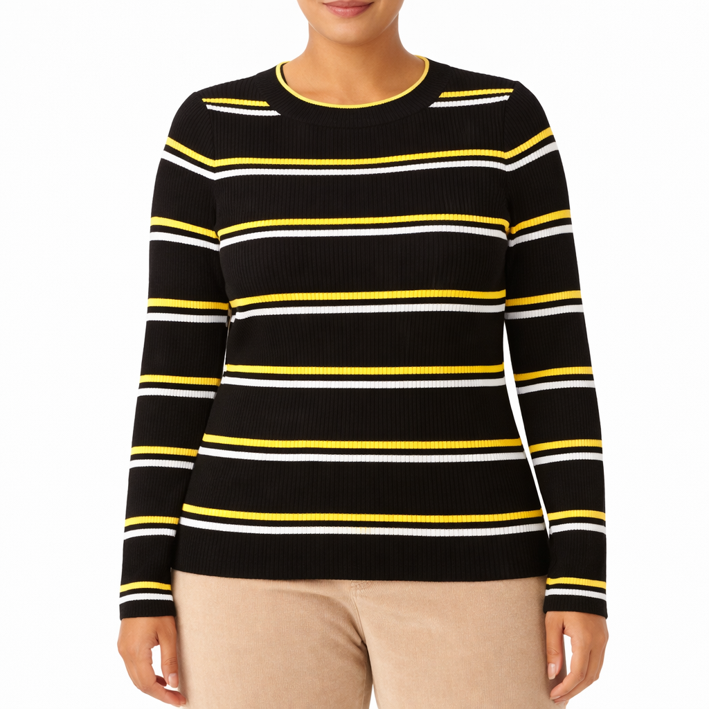 Round Neck black & yellow striped long-sleeve sweater