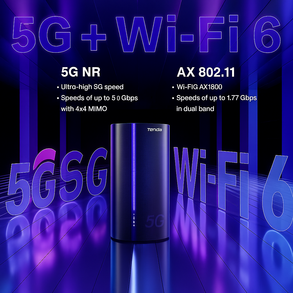 Tenda 5G03 Wi‑Fi 6 AX1800 5G LTE Router with Dual Gigabit