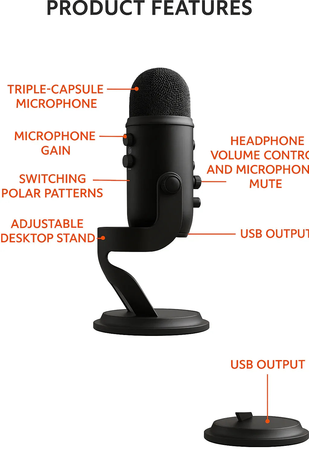Blue Yeti Blackout USB Microphone: Studio Quality Recording and Streaming - Gomix Brands Outlet