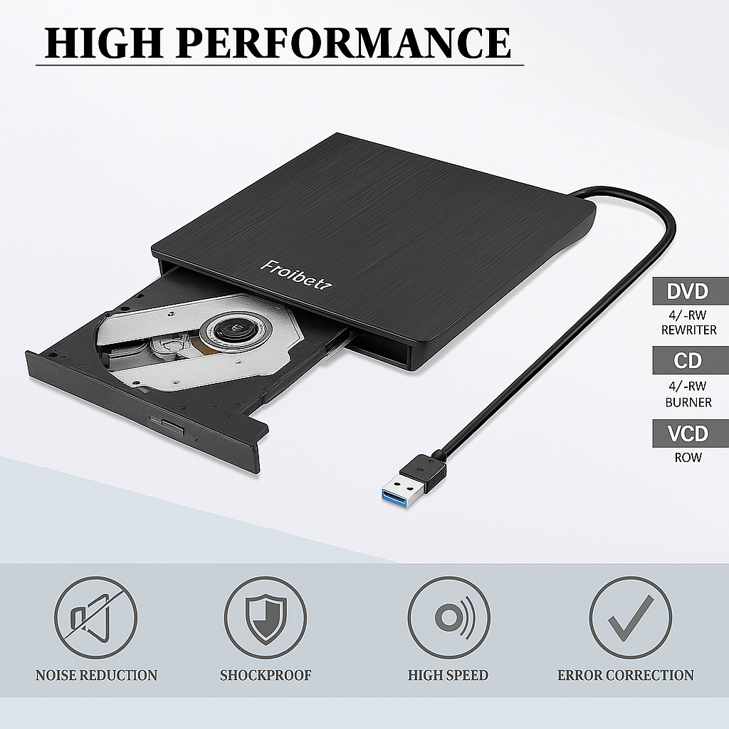 Froibetz External USB 3.0 DVD-RW CD-RW Burner Drive with Card Reader