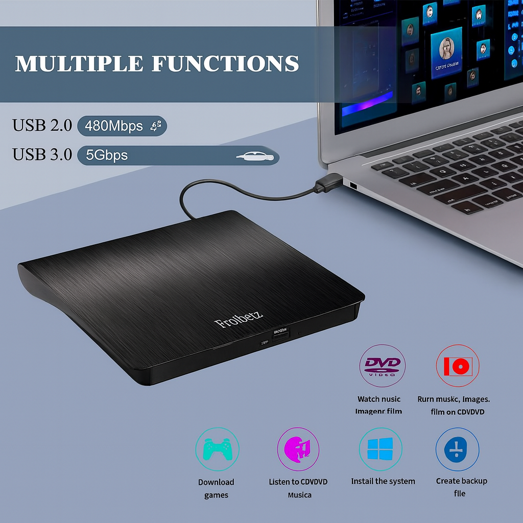Froibetz External USB 3.0 DVD-RW CD-RW Burner Drive with Card Reader