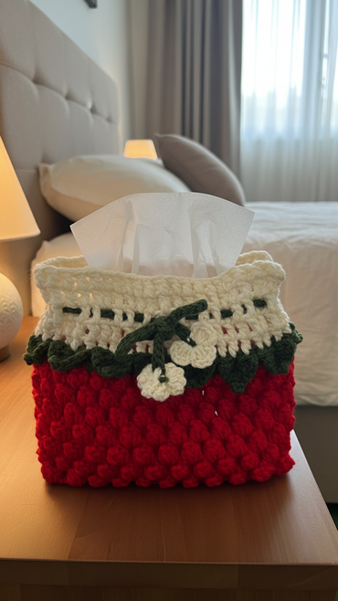 Handmade Crochet Red Tissue Box Cover