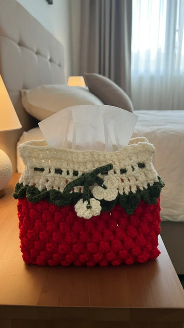 Handmade Crochet Red Tissue Box Cover - Gomix Brands Outlet
