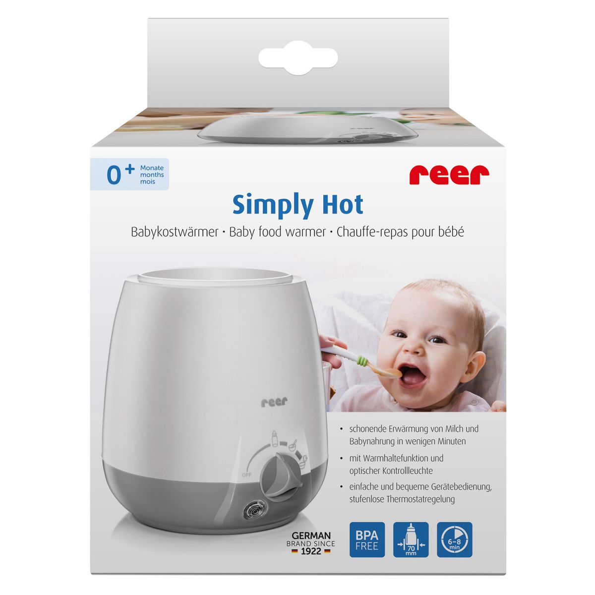 Reer Simply Hot Fast Baby Food & Bottle Warmer with Thermostat, BPA-Free