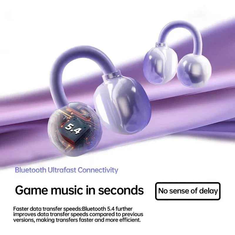 Purple Wireless Clip-On Headphones: Bluetooth 5.4, IPX5 Waterproof, 24-Hour Battery - Gomix Brands Outlet