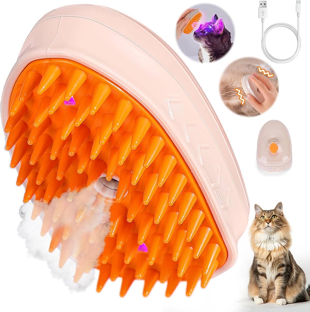 4-in-1 Electric Pet Brush with Vibration, Cooling Spray, LED Light