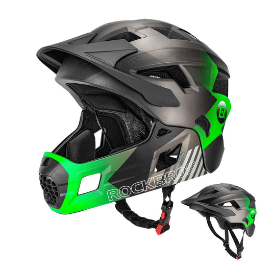 ROCKBROS Kids BMX MTB Downhill Green Helmet with Removable Chin Guard - Gomix Brands Outlet