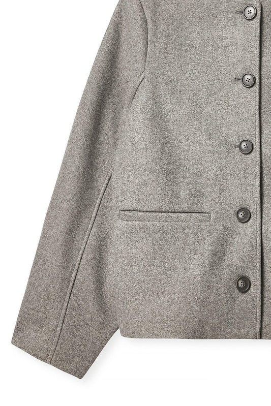 Chic Grey Rounded Sleeve Short Coat - Women's Stylish Button-Front Jacket - Gomix Brands Outlet