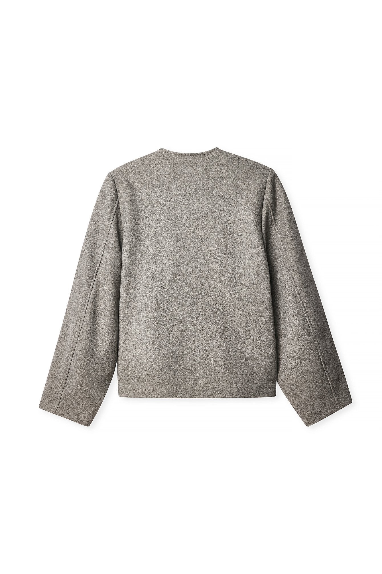 Chic Grey Rounded Sleeve Short Coat - Women's Stylish Button-Front Jacket