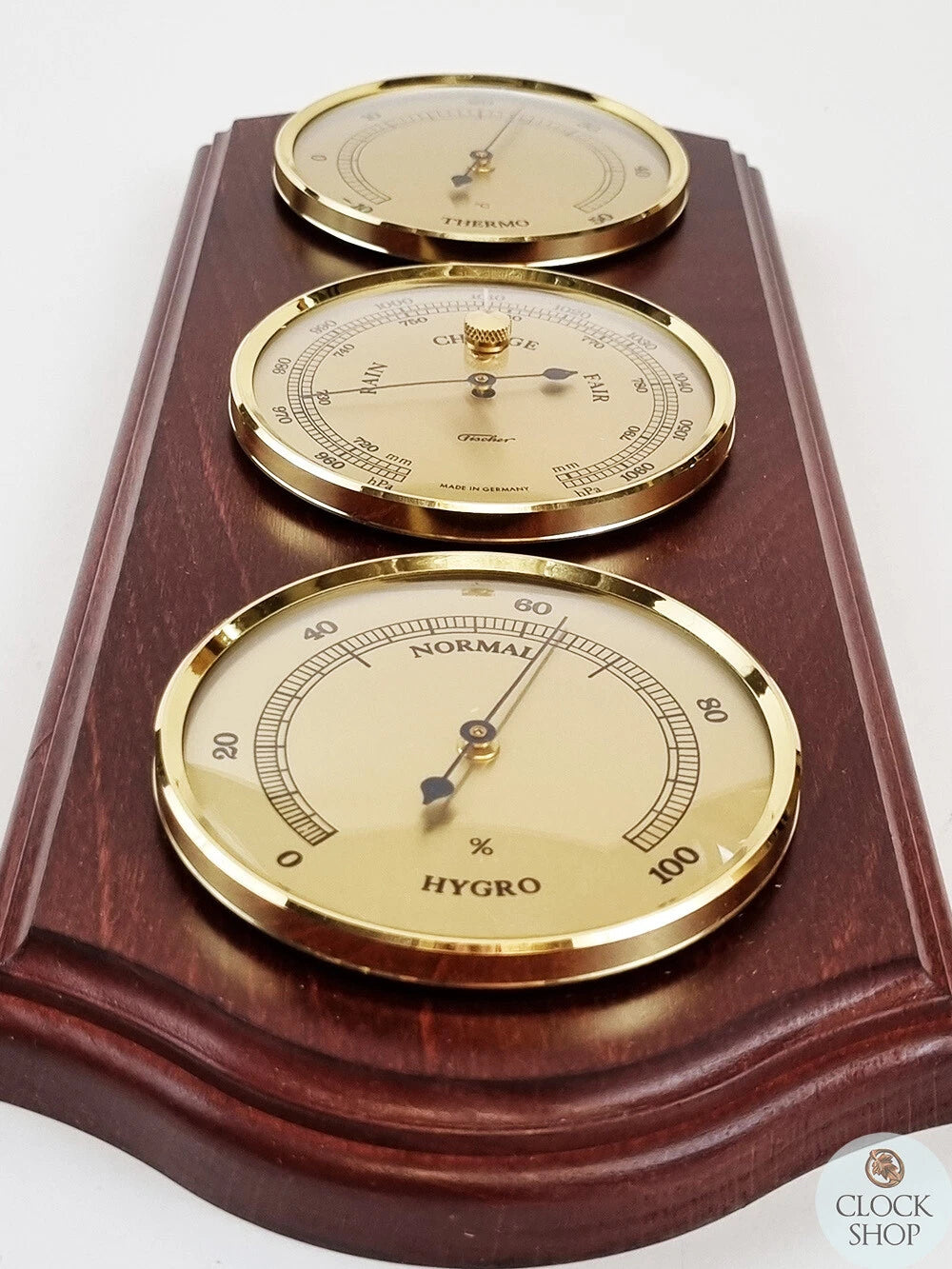 Mahogany 33cm Weather Station with Barometer, Thermometer & Hygrometer