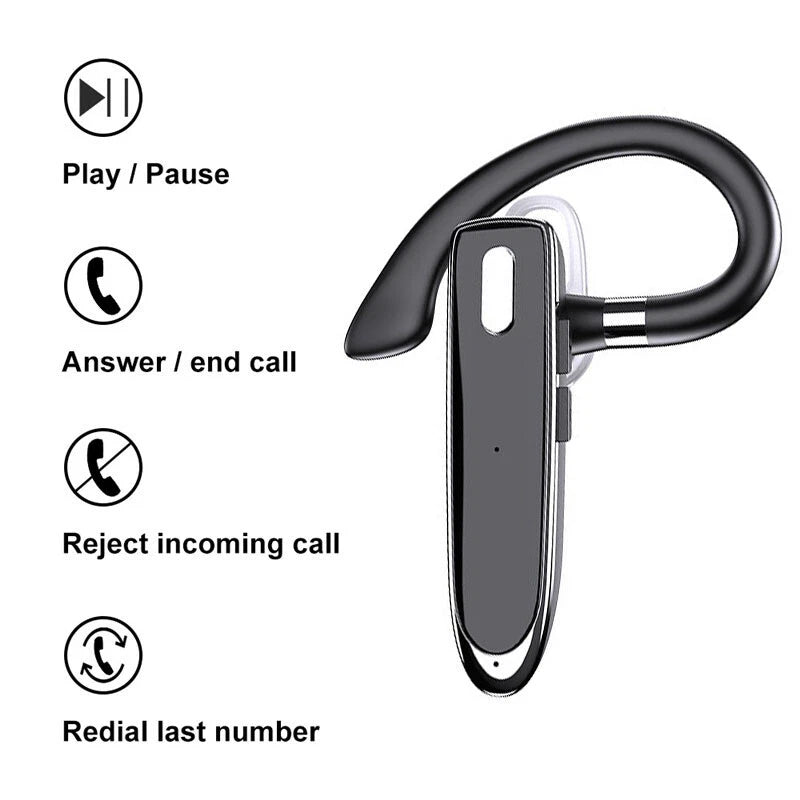 Wireless Bluetooth Earpiece HD Headset Noise Cancelling Trucker Hands-free Call